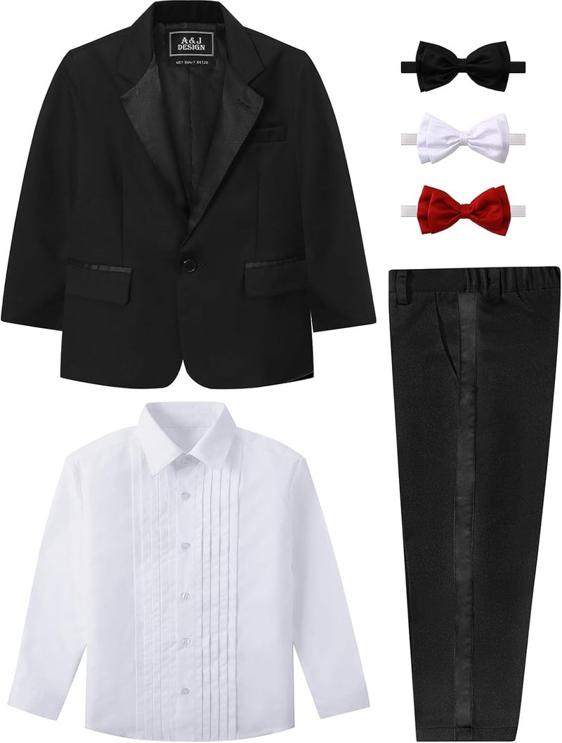 A&J DESIGN Boys' 4 - Piece Tuxedo Set - Jacket, Shirt, Pants & Bowties for Ages 2T to 7 Years - Toddler Stylish Formal Wear - Image 2